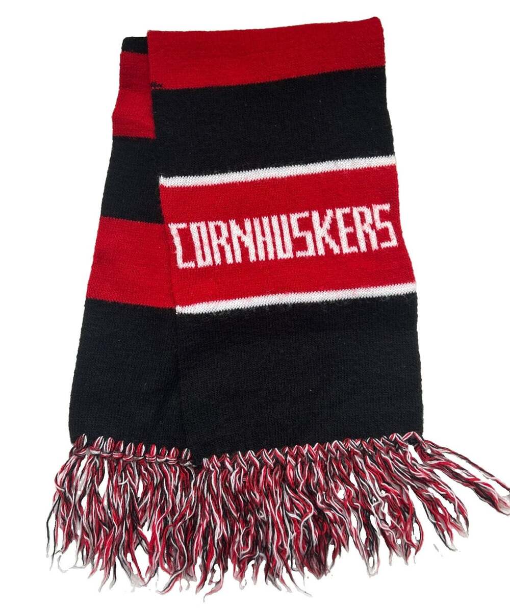 University of Nebraska Cornhuskers Winter Knit Scarf Fringe Black Red White